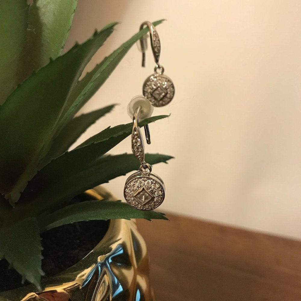 Costume silver round drop earrings with crystals